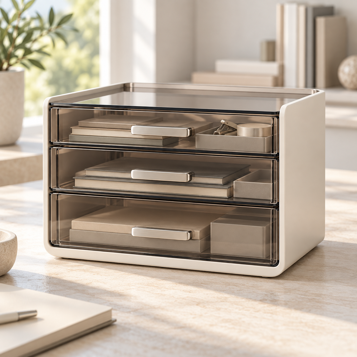 Livalwell® 3-Drawer Smoked Acrylic Desktop Organizer