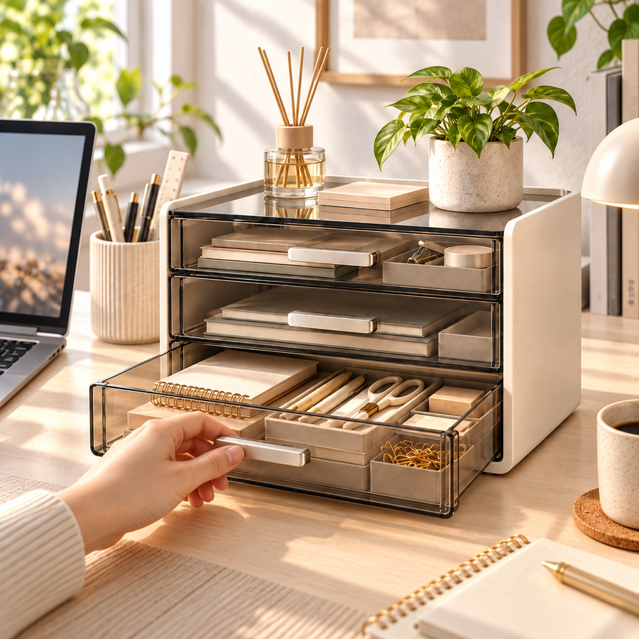 Livalwell® 3-Drawer Smoked Acrylic Desktop Organizer